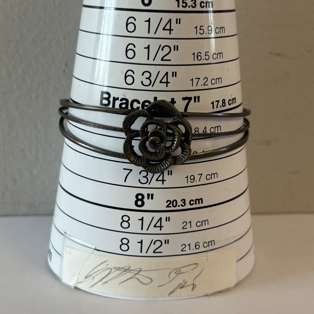 Antiqued Gold-Tone Wire Cuff Bracelet with Rose Flower